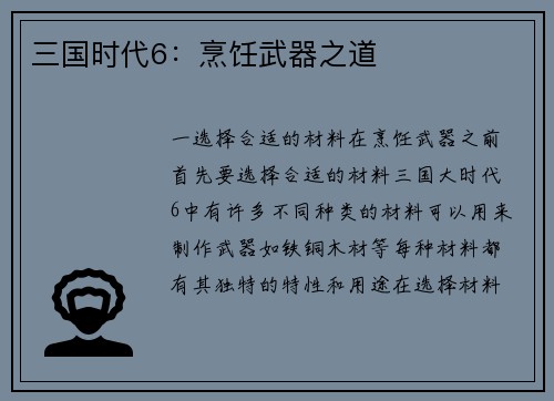 三国时代6：烹饪武器之道
