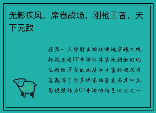 无影疾风，席卷战场，刚枪王者，天下无敌