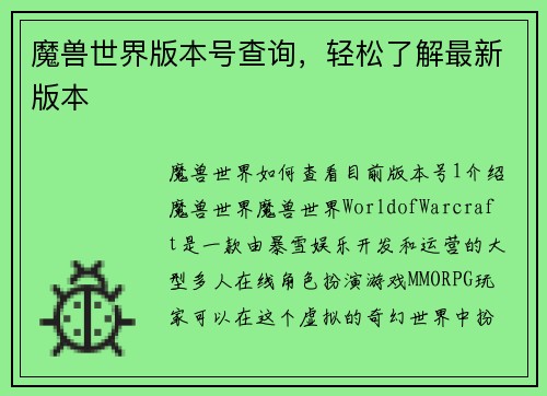 魔兽世界版本号查询，轻松了解最新版本